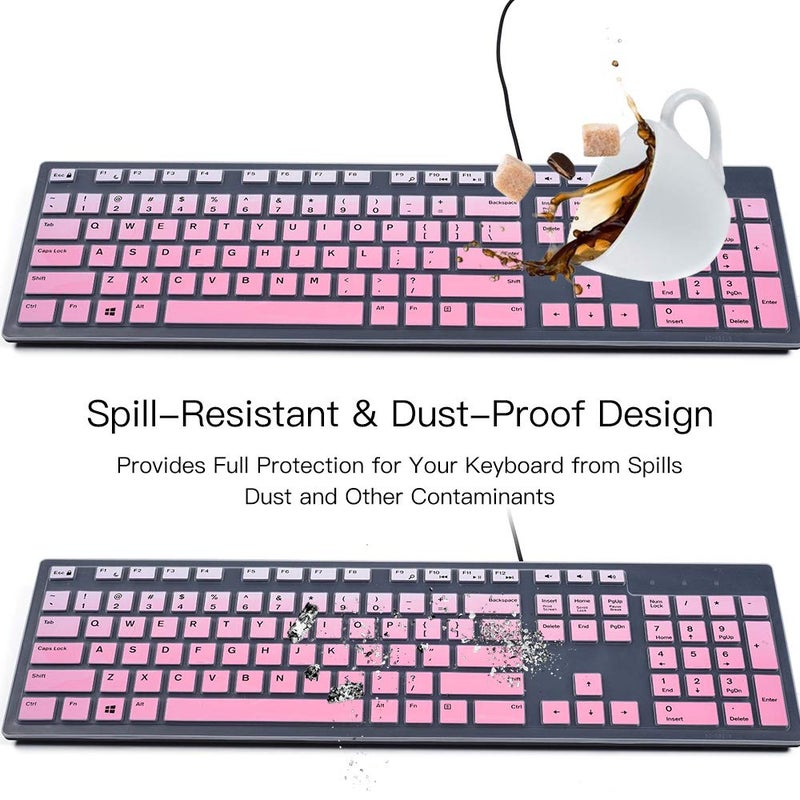 imComor Keyboard Cover for Dell KB216 Wired Keyboard & Dell KM636 Wireless/Dell Optiplex 5250 3050 3240 5460 7450 7050/Dell Inspiron AIO 3475/3670/3477 All-in one Desktop Keyboard Protective Skin, Ombre Pink - Image 5